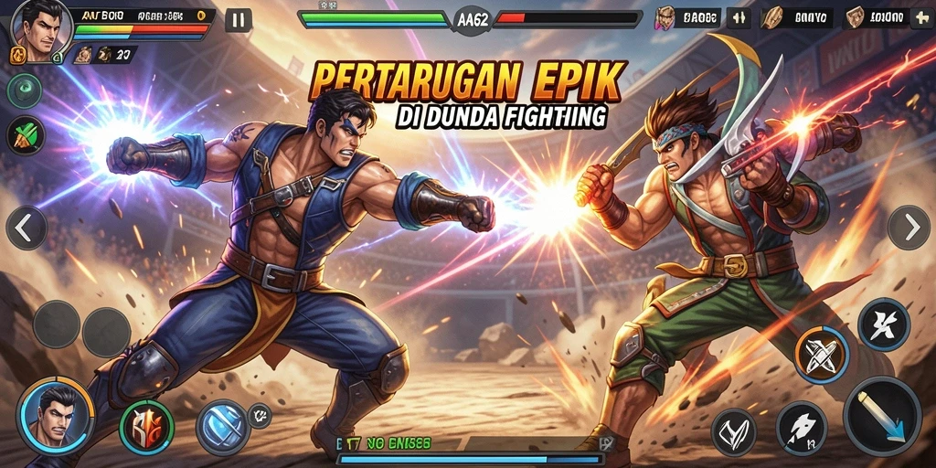 Gameplay AA62 yang intens dalam arena pertarungan Fighting.