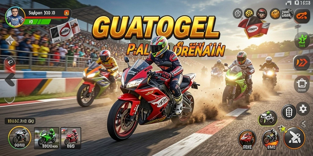Tampilan aksi balapan motor yang menegangkan dalam GUATOGEL.