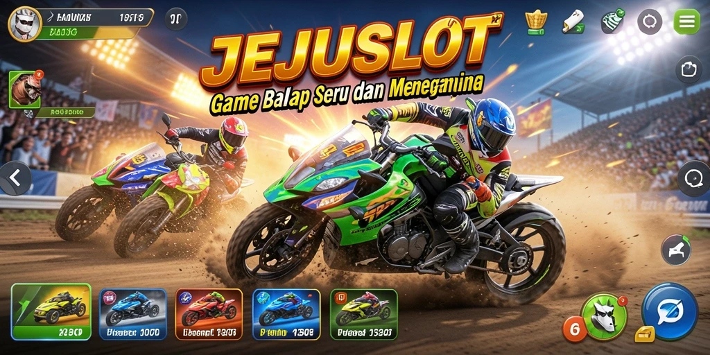 Screenshot menunjukkan aksi balap mendebarkan di JEJUSLOT.